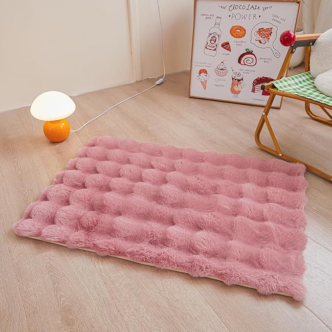 Pink Rabbit Plush Rug 2'x3', Fluffy Faux Fur Shaggy Area Rug - Image 3