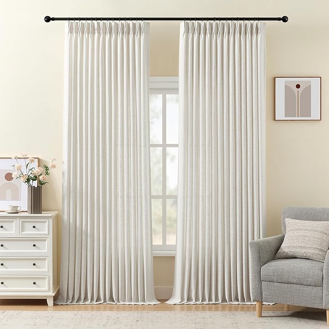 Pinch Pleated Linen Curtains 96 Inches Long by IVAPUPU