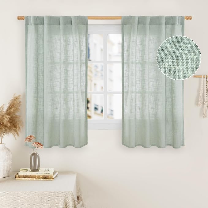 LAMIT 48 Inch Short Window Linen Curtains, Light Filtering Panels Back Tab and by LAMIT