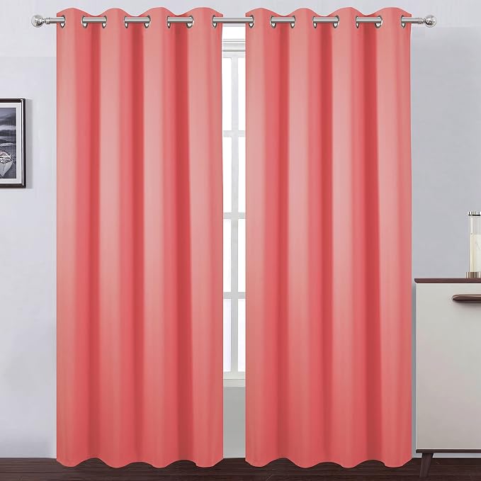 LEMOMO Blackout Curtains 66 x 95 inch/Coral Curtains Set of 2 Panels/Thermal by Lemomo