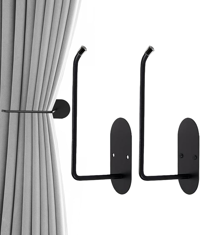 2 pcs Curtain tiebacks Hooks Screw-in, Curtain holdbacks Wall Mounted, Curtain by Hoousuper