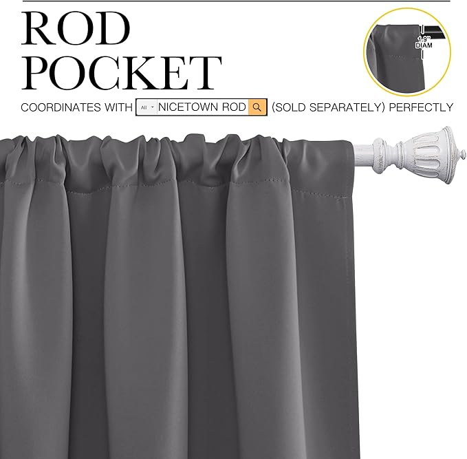 NICETOWN Short Curtains, Home Decoration Thermal Insulated Rod Pocket Blackout - Image 2