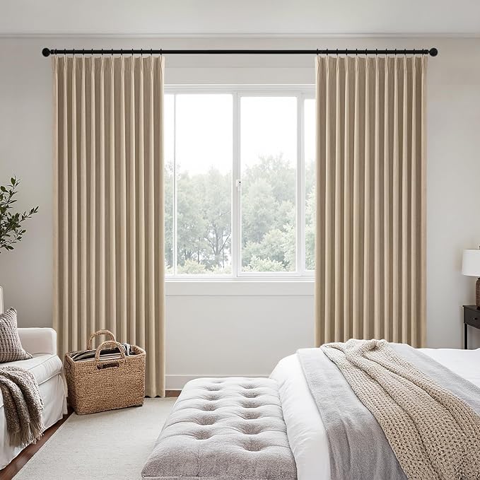 MIULEE Taupe Pinch Pleated 100% Blackout Linen Curtains 40x84 Inches | Room - Image 2