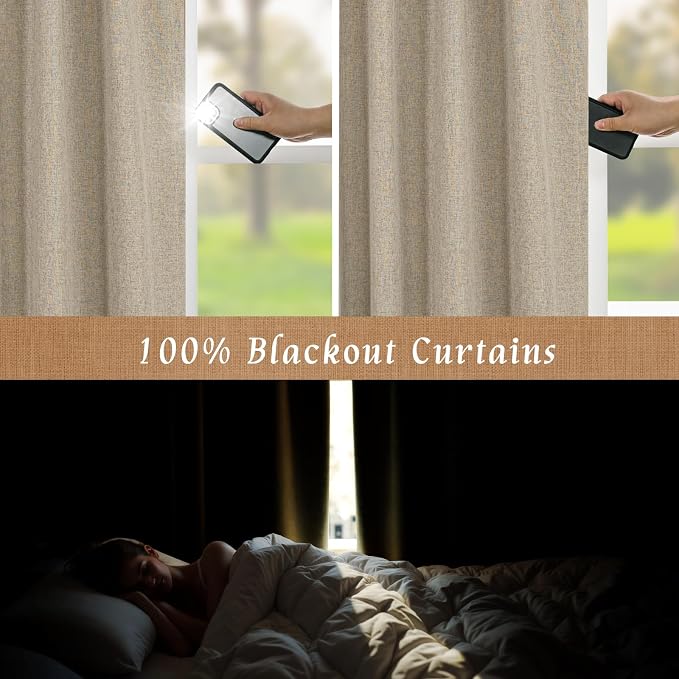 100% Blackout Natural Linen Curtains 63 Inches - Image 4
