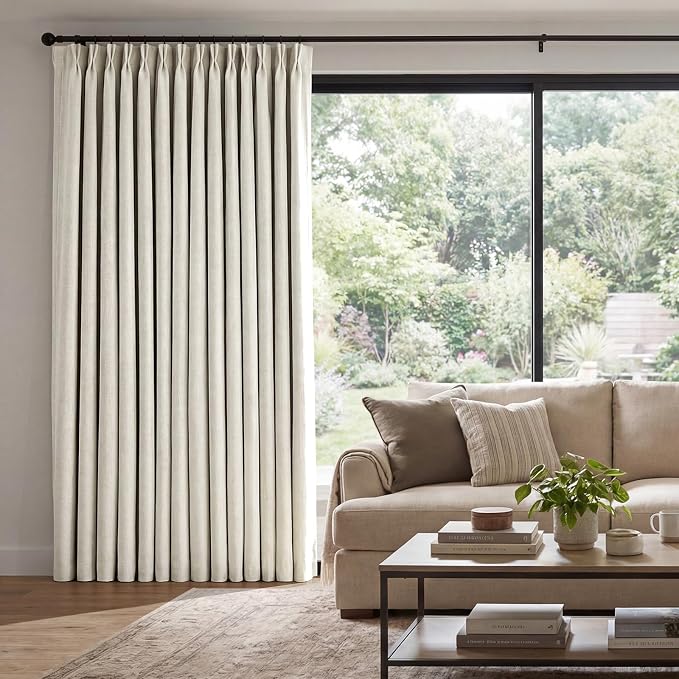 Pinch Pleated Linen Curtains 100% Blackout 84 Inches Long by AUSSPVOCT