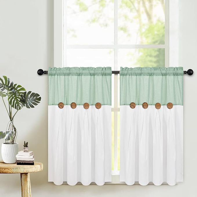 FRAMICS Boho Kitchen Curtains 36 Inch Length, Farmhouse Cotton Linen Tier by FRAMICS