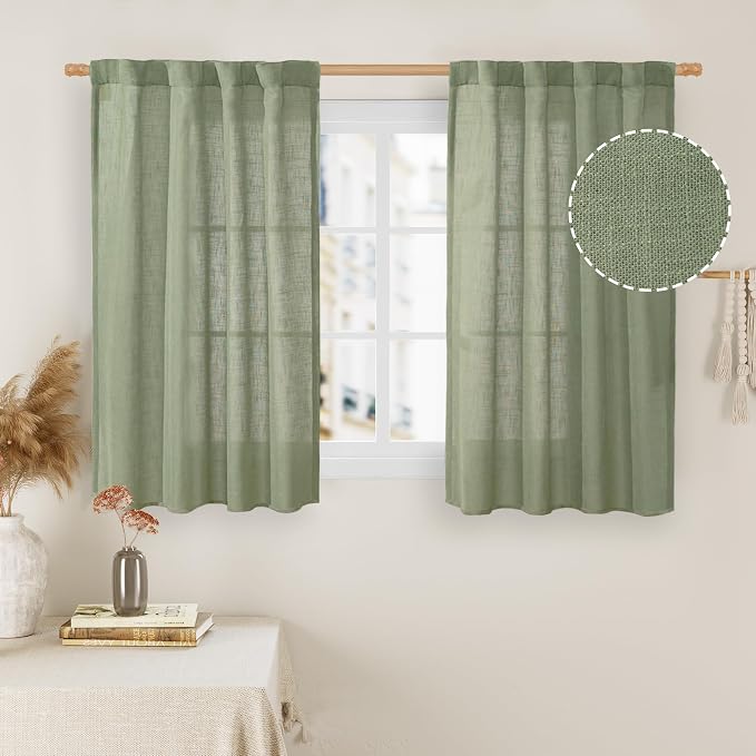 LAMIT Small Window Linen Curtains 45 Inches Long, Semi Sheer Light Filtering by LAMIT