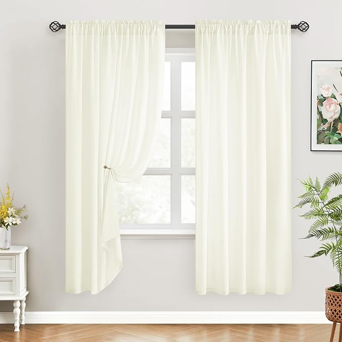 HOMEIDEAS Non-See-Through Ivory Privacy Sheer Curtains, 52 X 72 Inches Long 2 - Image 2