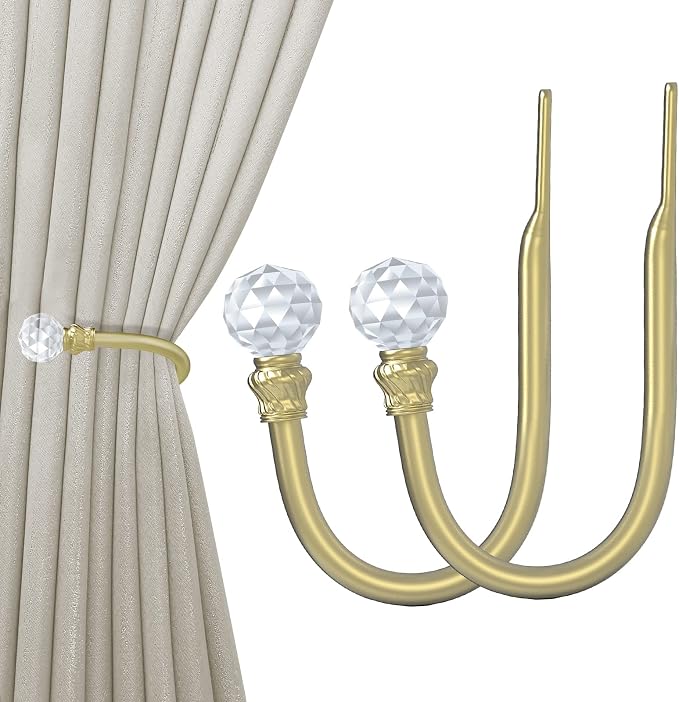 Hion Curtain Holdbacks Gold 2pcs, Curtain Tiebacks Wall Mounted Curtain Hooks by Hion
