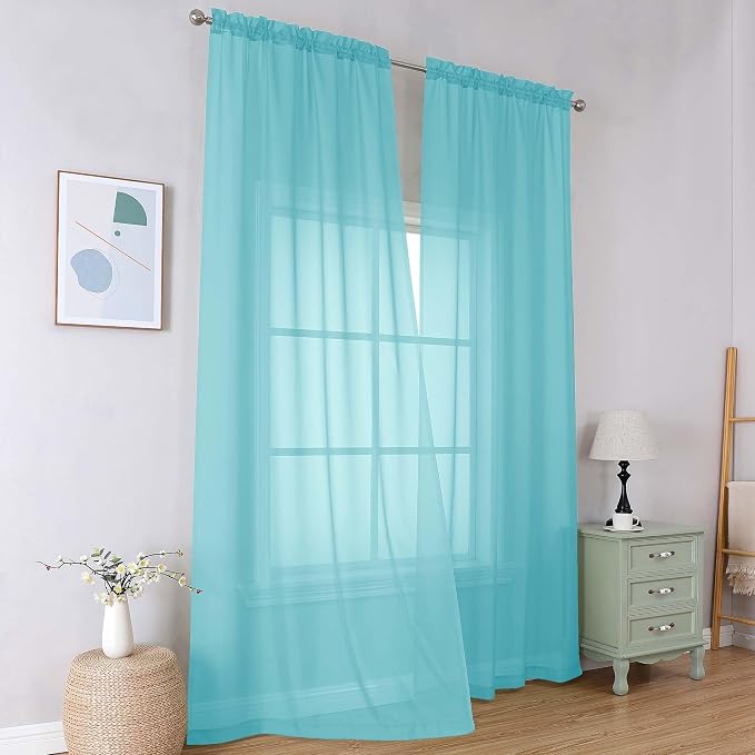 Simplebrand Aqua Short Sheer Curtains 45 Inch Length - Image 7