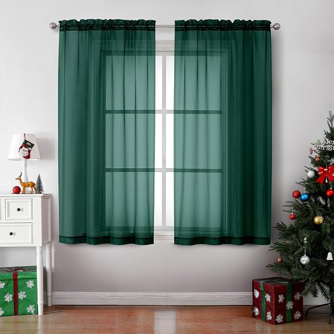 OVZME Hunter Green Sheer Curtains 63 Inches Long 2 Panels by OVZME