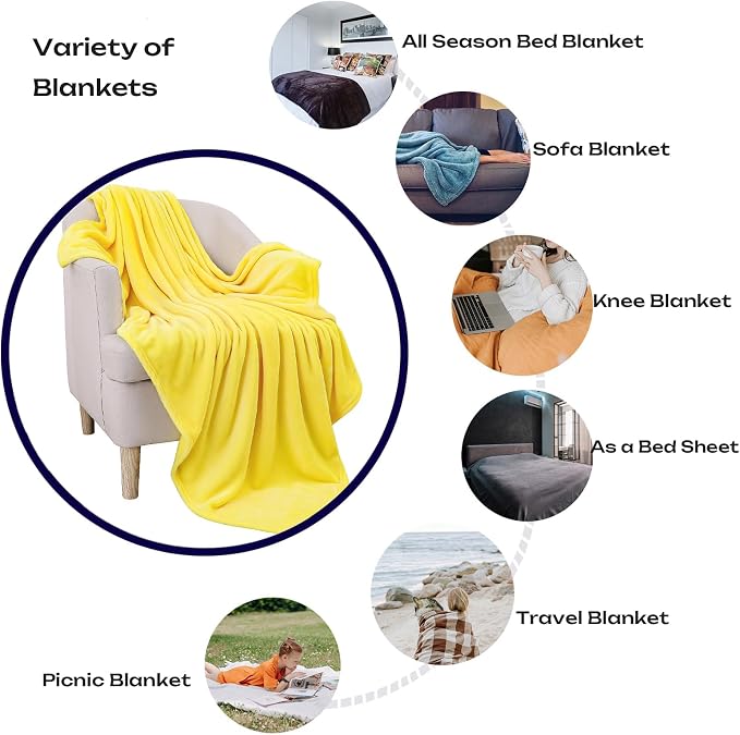 Yellow Fleece Plush Throw Blanket 50"x60"for Couch Sofa Fuzzy Cozy Flannel | - Image 2