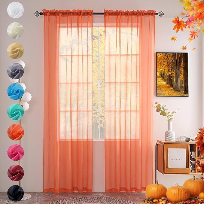 youleyar Solid Sheer Rod Pocket Curtain Voile Draperies 2 Panels White Beige by Youleyar