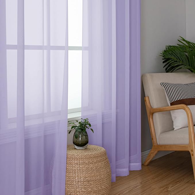 Simplebrand Lavender Sheer Curtains 96 Inches Long, Light Filtering Light - Image 5