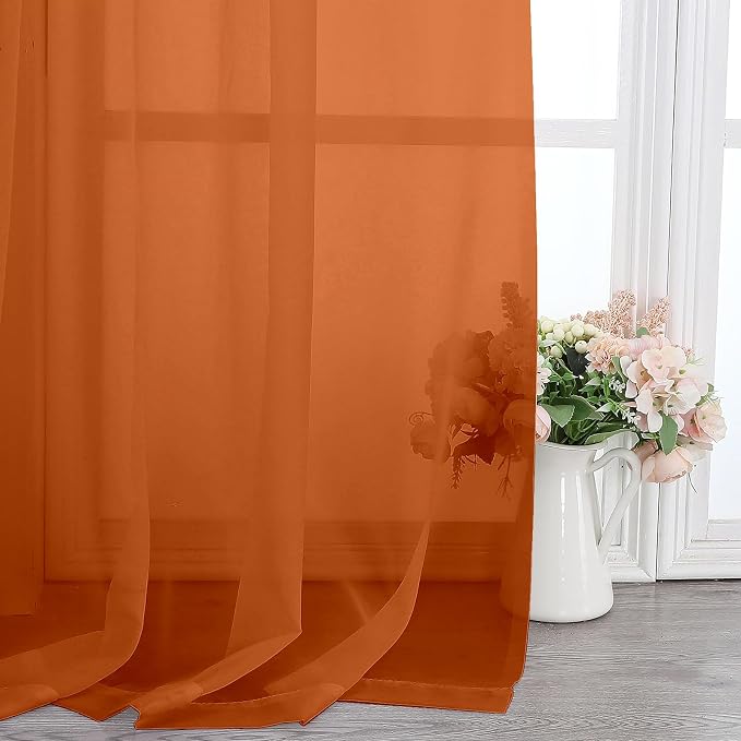 Lecloud Orange Sheer Curtains 78 Inches Long 2 Panels, Light Filtering Voile - Image 6