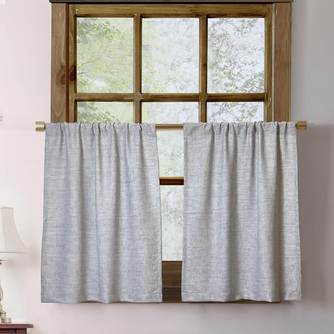 Oindec Faux Linen Kitchen Curtains 24 Inch Length Cafe Curtain Tiers by Oindec
