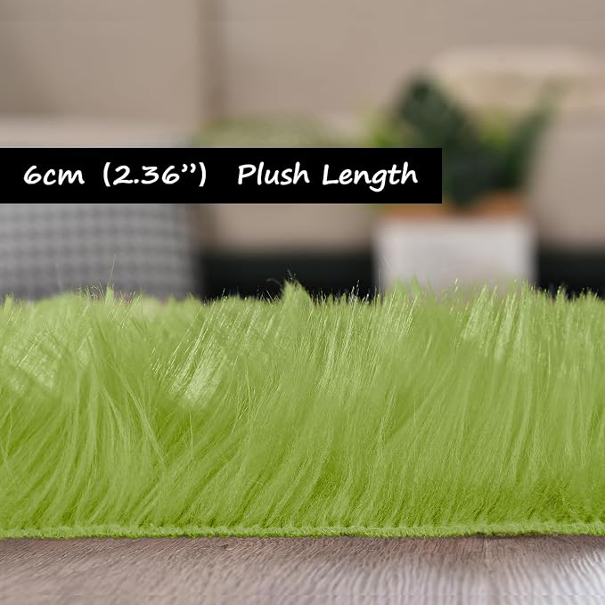 Goolela Lime Green Area Rug 9x12 Fluffy Fuzzy Furry Rug - Image 3