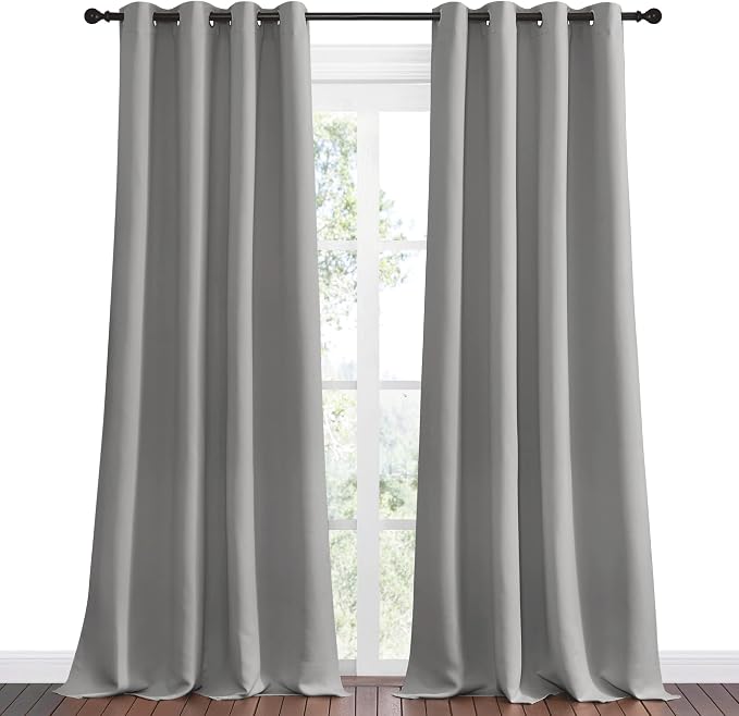 NICETOWN Silver Grey Room Darkening Curtain Panels 108" Long - Image 2