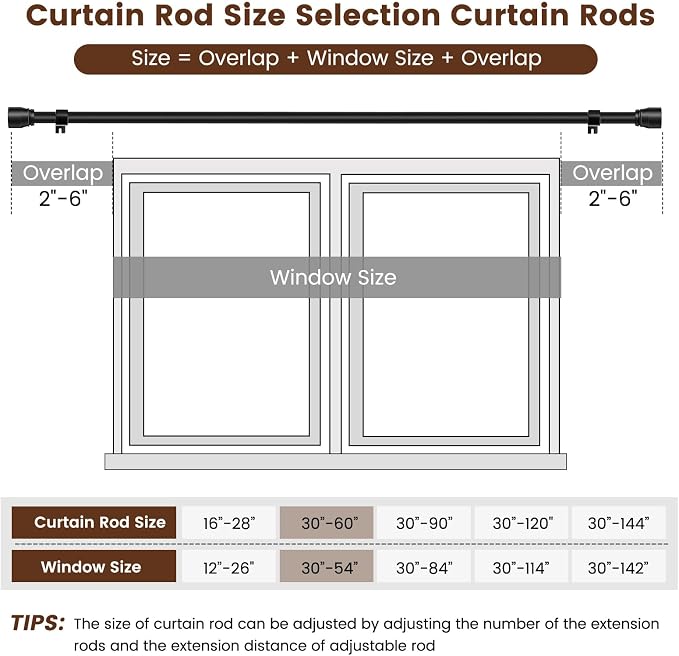 Hradecti 1' Diameter Matte Black Curtain Rod, 30-60 inch, Fits 30-54 Windows - Image 3