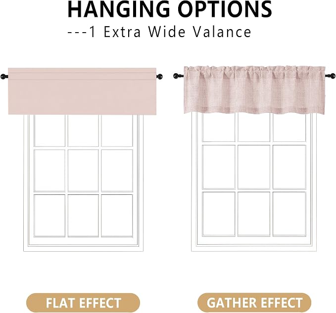 OVZME Blush Pink Valance for Windows, Light Filtering Faux Linen Textured Small - Image 3