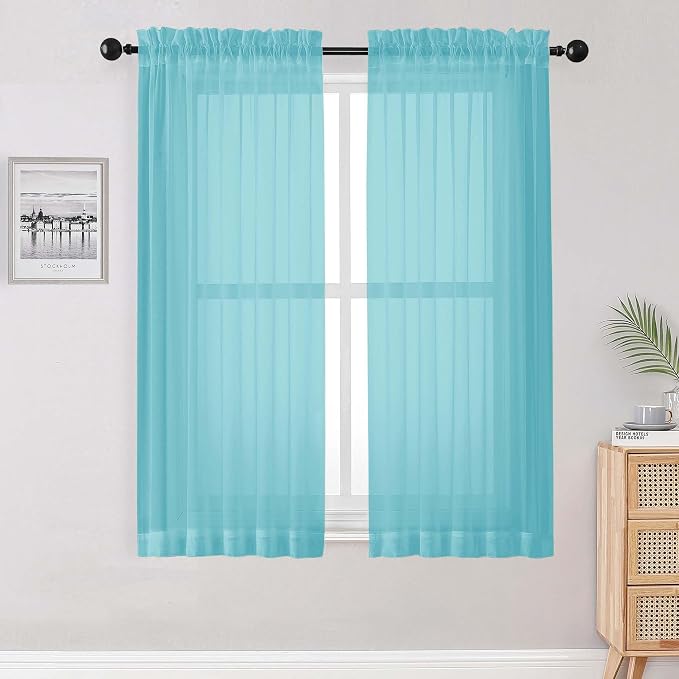 OWENIE Sheer Aqua Curtains for Bedroom Living Room 63 Inch Length 2 Panels Set by OWENIE