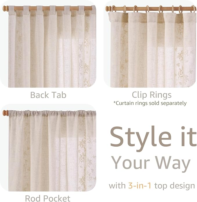 jinchan Evelyn Embroidered Linen Curtains 63 inch Floral Curtains - Image 8