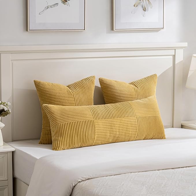 Fancy Homi 2 Packs Mustard Yellow Big Decorative Throw Pillow Covers 24x24 Inch - Image 5