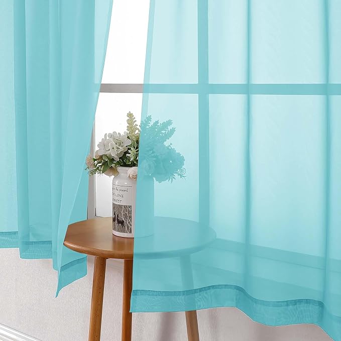 Lecloud Aqua Sheer Curtains for Living Room 78 Inches Long 2 Pcs, Dual Rod - Image 6