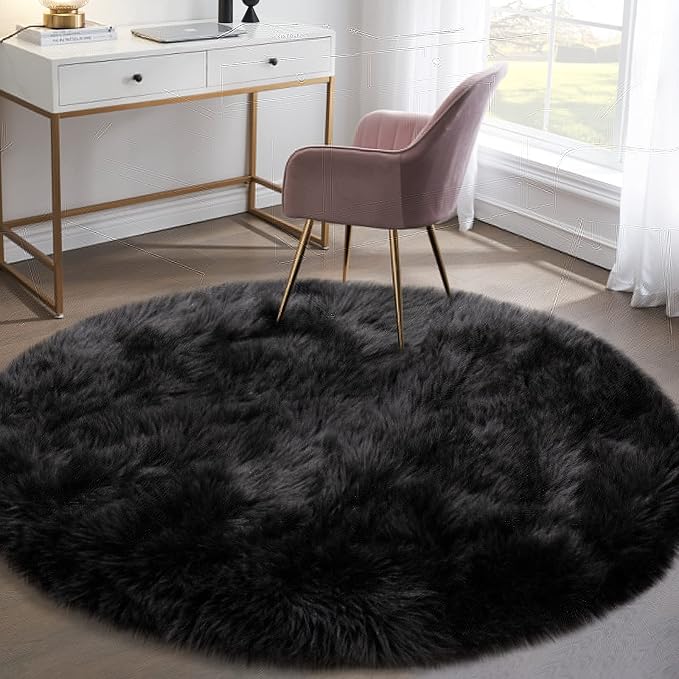 Faux Fur Rug for Bedroom, Small Furry Circle Rugs 3X3, Soft Shag Circular Rug - Image 3