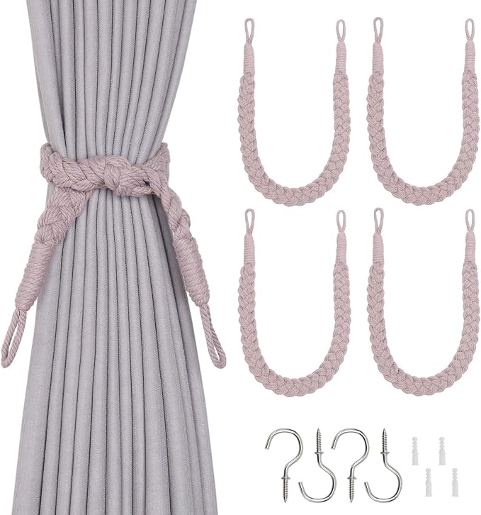 NICEEC 4 Pack Natural Cotton Rope Curtain Tiebacks Elegant Boho Style by NICEEC