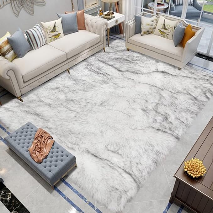 Latepis 10x14 White with Grey Tips Fur Rug by Latepis