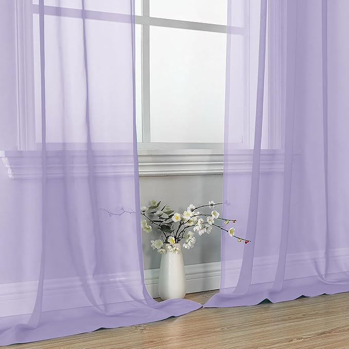 OVZME Lavender Sheer Curtains 84 Inches Long 2 Panels - Image 6