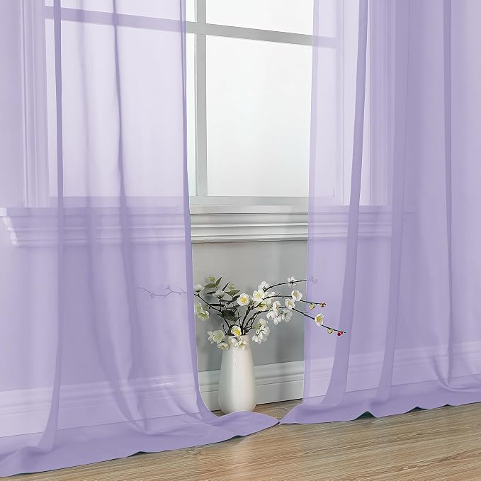 OVZME Lavender Sheer Curtains 96 Inches Long 2 Panels - Image 6