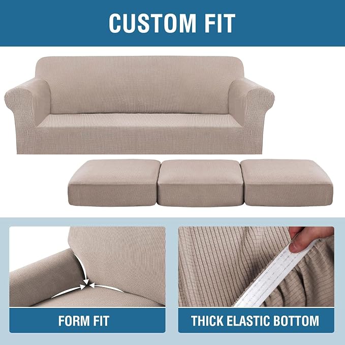4 Piece Stretch Sofa Covers for 3 Cushion Couch Covers Furniture Slipcovers - Image 6