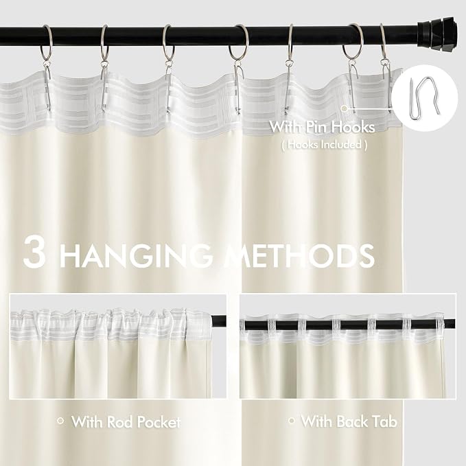 MIULEE Cream Back Tab Blackout Curtains 63 Inch Length 2 Panels Set - Image 3