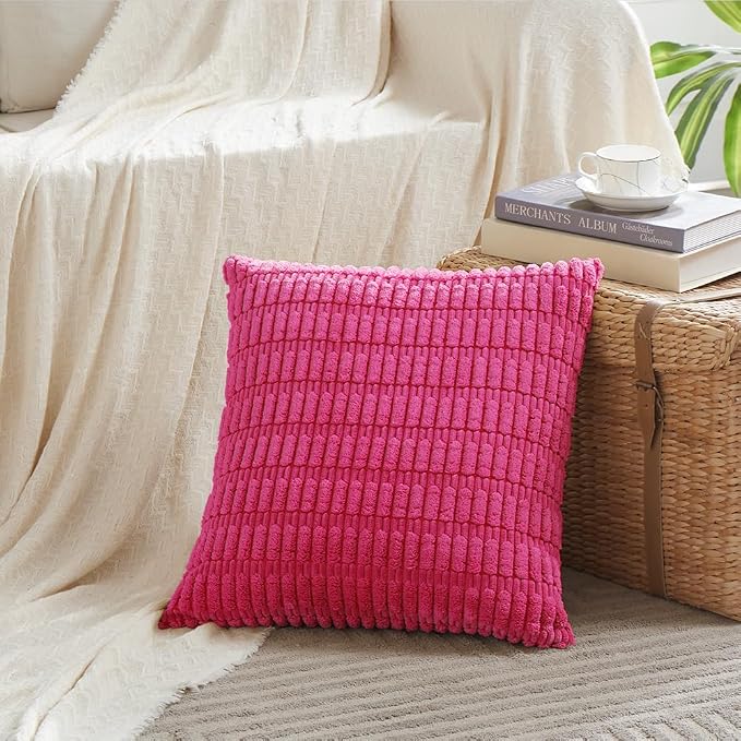 Fancy Homi 4 Packs Boho Hot Pink Decorative Throw Pillow Covers 20x20 Inch - Image 2