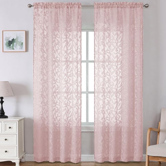 Lecloud Leia Blush Pink Sheer Curtains 120 Inches Long 2 Pcs, Living Room by Lecloud