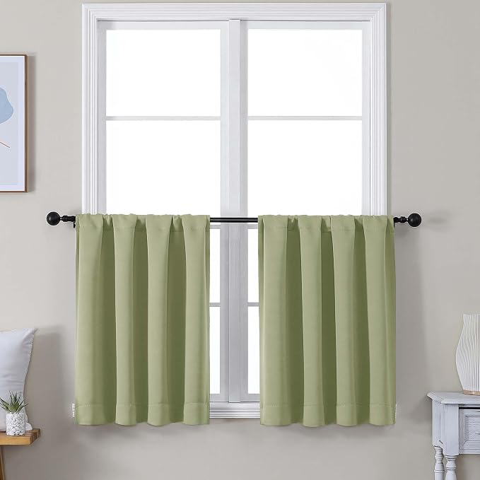 Simplebrand Ava Sage Green Short 24 Inches Blackout Curtain 2 Panels Set by Simplebrand