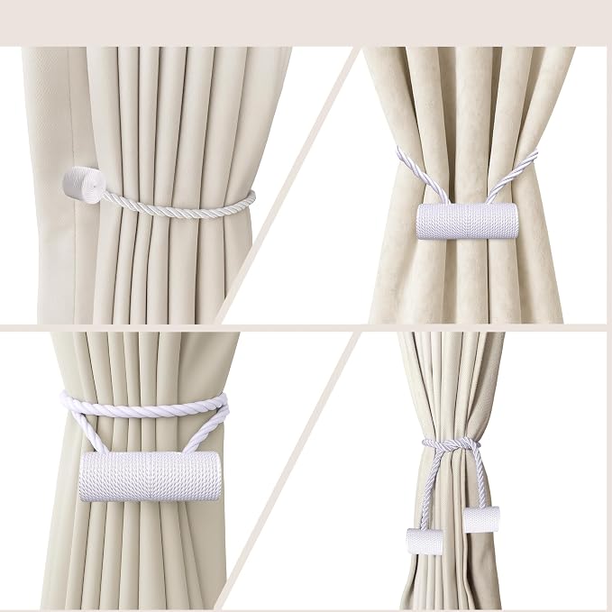 Hion Magnetic Curtain Tiebacks White 4 Pack, Curtain Tiebacks Buckles Holdbacks - Image 7