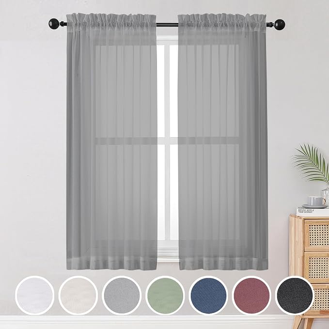 OWENIE Gray Sheer Curtains, Sheer Curtains 63 inch Length 2 Panels Set by OWENIE