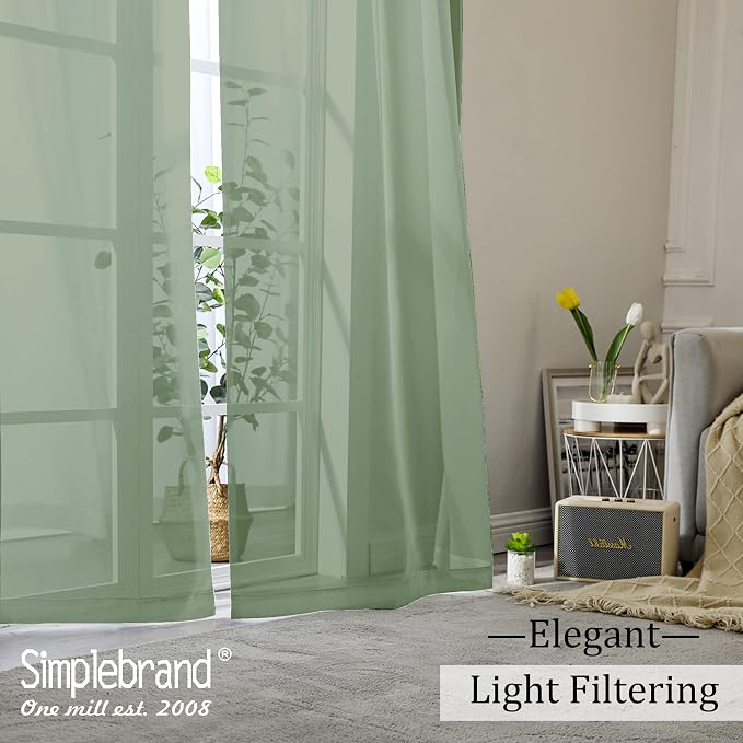 Simplebrand Sage Green Sheer Curtains, 2 Panels Set - Image 7