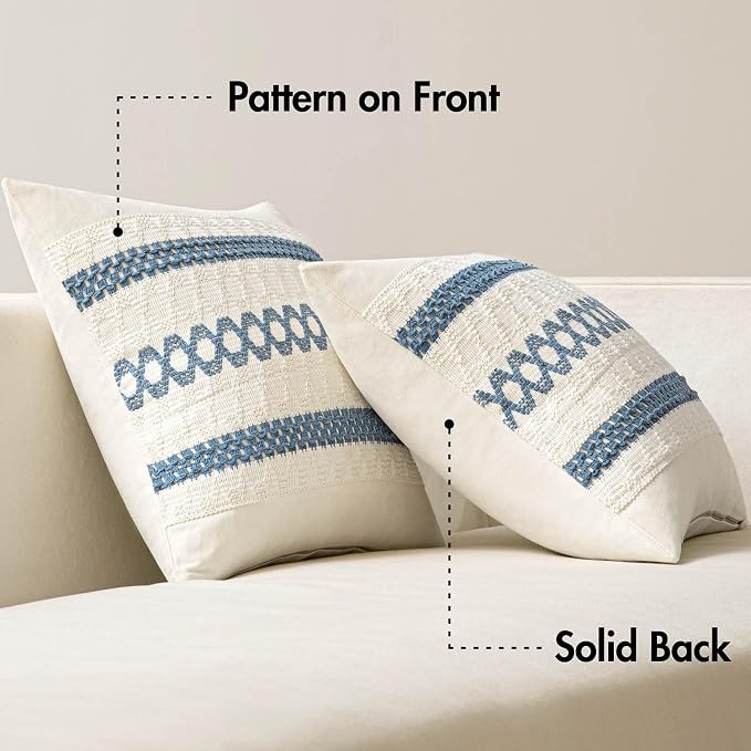MIULEE Set of 2 Coastal Blue Boho Decorative Pillow Covers 20x20 Inch Farmhouse - Image 6