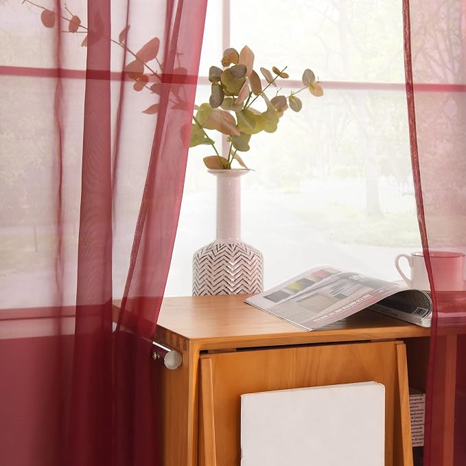 youleyar Solid Sheer Rod Pocket Curtain Voile Draperies 2 Panels White Beige - Image 4