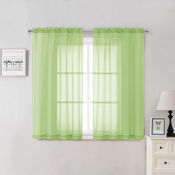 Lecloud Lime Sheer Curtains for Living Room 54 Inch Length 2 Pcs, Solid Color by Lecloud