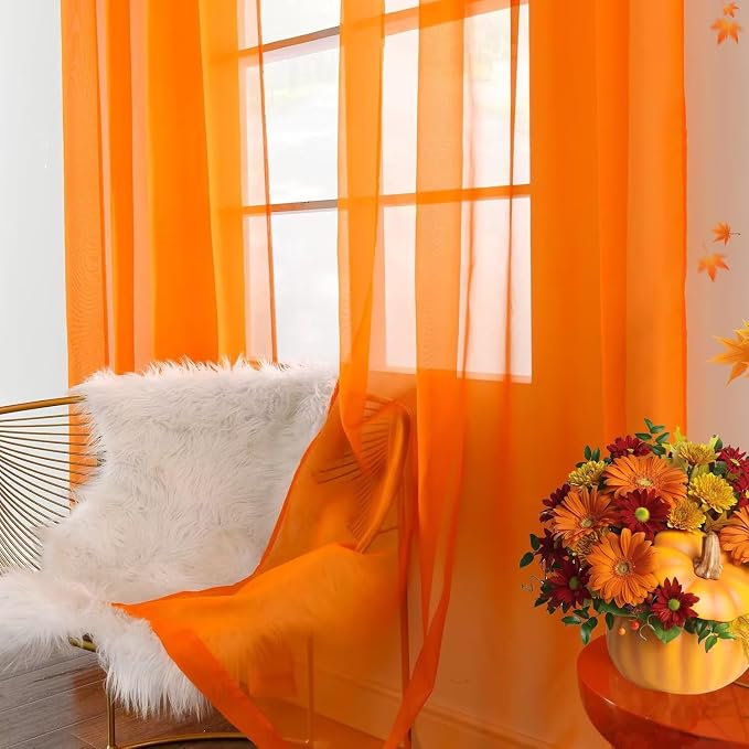 youleyar Solid Sheer Rod Pocket Curtain Voile Draperies 4 Panels White Beige - Image 2