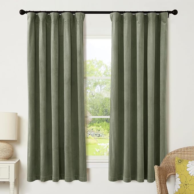 RYB HOME Sage Green Velvet Curtains by RYBHOME