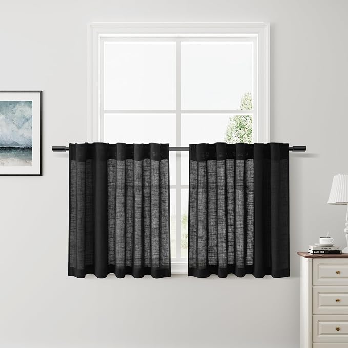 Nanspring Black Linen Curtains 24 Inch Length by Nanspring
