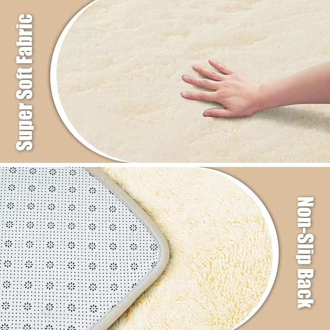 Shag Area Rug for Bedroom 3x5, Ivory Fluffy Area Rugs for Living Room, Soft - Image 5