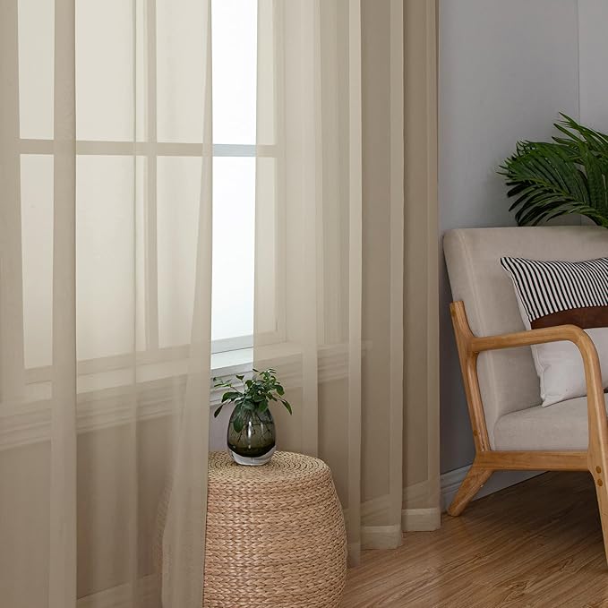 Simplebrand Taupe Sheer Curtains 96 Inches Long, Light Filtering Light Brown - Image 5