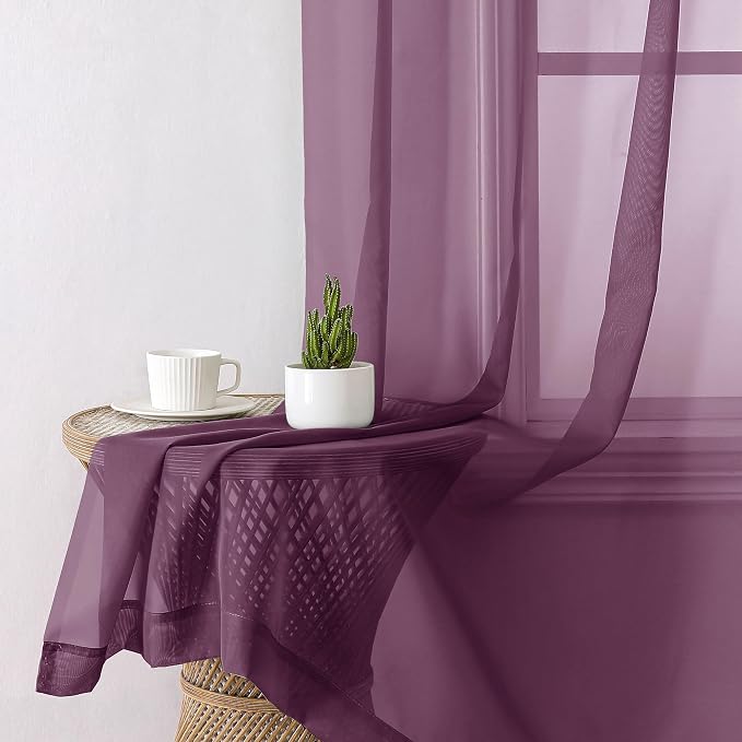Aiyufeng Plum Purple Sheer Curtains 84 Inches Long 2 Panels, Solid Voile Top - Image 4